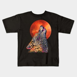 Gray Wolf Howling at The Moon Kids T-Shirt